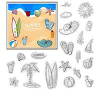Estivaux Summer Sea Clear Stamps for Card Making and Journaling, Surfing Starfish Shells Rubber Stamps Cocos Trees Gift Stamps for Scrapbooking DIY Cards Album Crafts