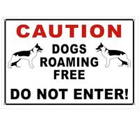 Estiyond Caution Dogs Roaming Free Do Not Enter Aluminum Tin Sign Indoor Or Signs For Home Kitchen Farm Garden Garage Wall Decor 12X8Inch