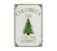Estiyond Columbia Inn Christmas Tin Sign Metal Poster Pine Tree Vermont Holiday Decor White Christmas Decor Wall Art Home Tin Signs Christmas Poster Retro Metal Tin Sign 8X12 Inches