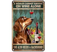 Estiyond Vintage Metal Tin Sign A Woman Cannot Survive On Wine Alone She Also Needs A Dachshund Metal Signs Home Garage Office Coffee Bar Wall Decor 5.5x8 inch