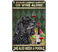 Estiyond Vintage Metal Tin Sign A Woman Cannot Survive On Wine Alone She Also Needs A Poodle Rustic Wall Decor For Home Bedroom Bar Cafe Club 8X12Inch