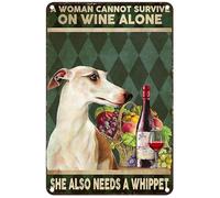 Estiyond Vintage Metal Tin Sign A Woman Cannot Survive On Wine Alone She Also Needs A Whippet Rustic Wall Decor For Home Bedroom Bar Cafe Club 8X12Inch