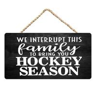 Estiyond We Interrupt This Family To Bring You Hockey Season Rustic Signs Home Wall Decor, Wood Wall Plaque Hanging Sign Home Decor Retro Metal Tin Sign 8X12 Inches
