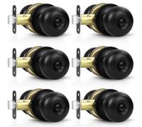 Estmoon 6 Pack Black Door Knobs Interior Door Knobs for Bedroom Bathroom Privacy Round Ball Door Knob