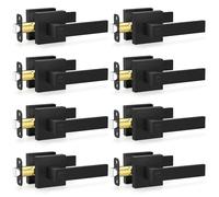 Estmoon 8 Pack Matte Black Door Handles Interior Door Knobs, Privacy Keyless Heavy Duty Door Lock for Bedrooms Bathrooms, Modern Square Door Levers Reversible for Left & Right Handled Doors