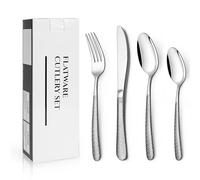 Estmoon Hammered Cutlery Set, 32 Piece Stainless Steel Flatware Set, Silverware Set with Spoon Knife and Fork Set, Service for 8, Dishwasher Safe, Mirror Polished