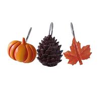 Estmy 12PCS Fall Autumn Shower Curtain Hooks Rings Fall Bathroom Decor Accessories Metal Rustproof Maple Leaf Pumpkins Pinecone Fall Leaves Thanksgiving Decorative Shower Hooks Rings for Curtains