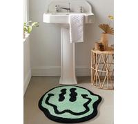 Estmy Be Happy Cute Retro Vintage Bathroom Rugs 2ft Round Bath Mat Non Slip Washable, Groovy Funky Duck Green Abstract Hippie Trippy Aesthetic Bath Rug Shaggy Floor Mat, Housewarming Funny Gift
