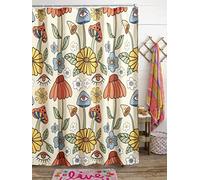 Estmy Boho Floral Psychedelic Narrow Stall Shower Curtain 36''W, Retro Mushrooms Flowers and Eyes Trippy Hippie Smsll Half Fabric Shower Curtain Set Abstract Aesthetic Bathroom Decor