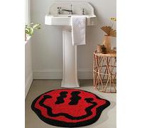 Estmy Trippy Cute 2ft Round Bathroom Rugs Red/Black Non Slip Rubber Backed Washable, Groovy Aesthetic Happy Face Abstract Hippie Retro Funny Cool Soft Plush Absorbent Bath Mat Shower Floor Rug
