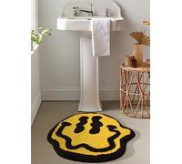 Estmy Trippy Happy Face 2ft Round Bathroom Rugs Yellow/Black Non Slip Rubber Backed Washable, Groovy Aesthetic Abstract Hippie Retro Funny Cute Cool Soft Plush Absorbent Bath Mat Shower Floor Rug