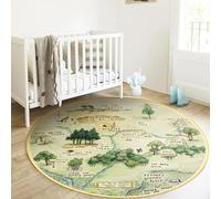 Estmy Washable Vintage Woodland Rug, 3ft Cute Fun Nursery Rugs for Girls Boys Neutral, Soft Stain Resistant Hundred Acre Wood Map Carpet, Cartoon Retro Kids Play Roud Rug Circle Infant Playmat