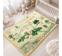 Estmy Washable Vintage Woodland Rug, 3x5 Cute Fun Nursery Rugs for Girls Boys Neutral, Thin Pile Faux Wool Soft Stain Resistant Hundred Acre Wood Map Rug, Cartoon Retro Kids Play Rug Infant Playmat
