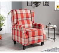 Estonia Tartan Fabric Armchair Manual Push Back Recliner LUXURY LIFE Red One Size