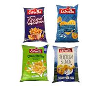 Estrella Chips Combo Pack Fried Chicken, Flat Cut Potato, Sourcream Onion Flavours Cut Chips, Crispy And Crunchy Taste Product Of Lithuania