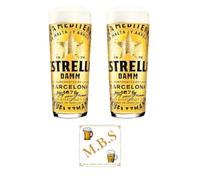 Estrella Damm Half Pint Glasses Set of 2 with Midlands Bar Suppliers Coaster