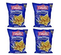 Estrella Sour Cream Onion Chips 180G Crinkle Cut Potato Chips, Crispy And Crunchy Taste Product Of Lithuania Pack Of 4