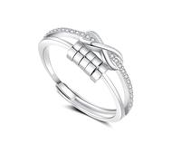Estrellique Silver 925 Anxiety Rings, 925 Sterling Silver Anti-Stress-ring, Unisex Decompression Rings with Bead, Spinner Fidget Ring with Cubic Zircon, Open Adjustable Anxiety Ring for Anxious People