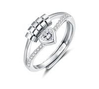 Estrellique Silver 925 Anxiety Rings, 925 Sterling Silver Anti-Stress-ring, Unisex Decompression Rings with Bead, Spinner Fidget Ring with Cubic Zircon, Open Adjustable Anxiety Ring for Anxious People