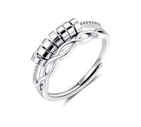 Estrellique Silver 925 Anxiety Rings, 925 Sterling Silver Anti-Stress-ring, Unisex Decompression Rings with Bead, Spinner Fidget Ring with Cubic Zircon, Open Adjustable Anxiety Ring for Anxious People