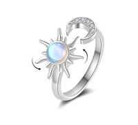 Estrellique Silver Fidget Ring for Women, Open Adjustable Silver Anxiety Ring with 360° Sunflower Rotating design for Relieve stress, Spinner Mood Rings Relaxing Jewellery Gifts for Anxiety & ADHD