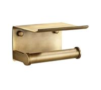 Estrend Antique Brass Toilet Paper Holder with Shlf Space Aluminum Wall Mount Brushed Gold Toilet Tissue Holder with Cell Phone Storage, Antique Bronze Color