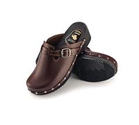 ESTRO CDL05 Women's Wooden Leather Clogs Men's Wooden Clogs with Non-Slip Sole, brown, 6 UK