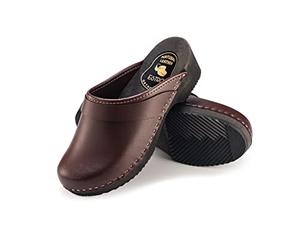 ESTRO CDL07 Women's Clogs Wooden Leather Clogs Men's Women's Clogs Leather Wooden Clogs with Non-Slip Sole, brown, 13 UK
