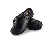 ESTRO CDL07 Women's Leather Wooden Shoes - Men's Non-Slip Clogs, Black, 10.5 UK