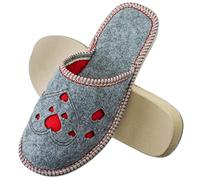 ESTRO F03 Women's Felt Slippers with Non-Slip Sole, hearts, 6 UK