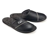 ESTRO Mens Leather Slippers - Mules House Shoes MZ01 (8 UK, Black)