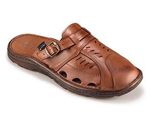 ESTRO Men's Sandals Leather Mules - Men's Summer Leather Mules with Non-Slip Sole S4, Rust Brown, 10 UK