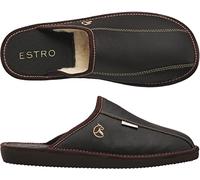 ESTRO Mens Slippers Men House Shoes Leather Home Mule Men's Slipper Memory Sole Frost (6 UK, Cocoa Wool)