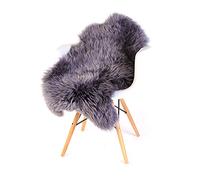 ESTRO Sheepskin Rug Fluffy White Brown Cream Rug for Bedroom Sheep Fur Genuine Animal Throw ESZ (Grey, 120 cm)
