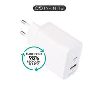 eSTUFF INFINITE (GRS) Dual Charger USB-C 20W PD + USB-A 12W, EU Plug - White, Retail Pack