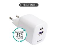 eSTUFF INFINITE (GRS) USB-C + USB-A GaN Charger 67W PD, EU Plug - White, Retail Pack