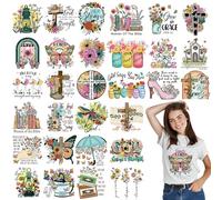 Estune 30 Pcs Christian God Bible Verses Iron on Transfers Retro Spring Floral Iron on Decals Patch Vintage Vinyl Heat Transfer Stickers for Shirt Clothing Jacket Hat Backpacks