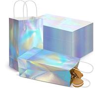 Estune 30 Pcs Iridescent Gift Bags Holographic Party Favor Bag with Handle 8.3 x 5 x 3.2 Inch Glitter Foil Paper Candy Goodie Handbag for Disco Wedding Baby Shower Birthday Thank You Party Supplies