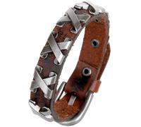 ESTUYOYA - Leather Bracelet La Ruta 66 Bikers Rock Straps in Genuine Leather USA Adjustable for Men and Women Unisex Clasp Buckle Amulet Good Luck, 25,5cm, Leather Stainless Steel Zinc, No Gemstone