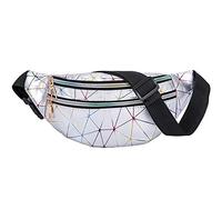 Estwell Bum Waist Bag Festival Fanny Pack 3 Zip Pockets Fashion Waterproof PU Leather Waist Pouch Travel Holiday Waist Pack for Women Ladies Girls Silver