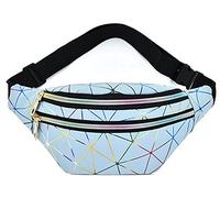 Estwell Bum Waist Bag Festival Fanny Pack 3 Zip Pockets Fashion Waterproof PU Leather Waist Pouch Travel Holiday Waist Pack for Women Ladies Girls (Blue)