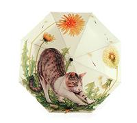 Estwell Travel Compact Art Umbrella Foldable Windproof UV Protection Sun Rain Umbrella for Women (Cute Cat)