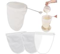 Esuduky 5 Pcs Premium Ultra Fine Mesh Strainer Bags with Stainless Steel Handle, Reusable Nut Milk Bags, Cheese Cloths for Straining Juice, NutMilk, Coffee, Thai Tea, Yogurt and Soup (Small)