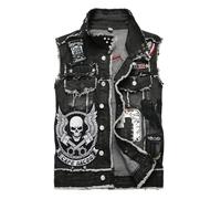 ESUKAR Autumn Punk Denim Vest Men's Patch Embroidery Stitching Skull Nailed Black Badge Motorcycle Coat
