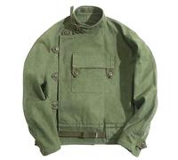 ESUKAR Autumn Winter Maden Army Green Retro Bomber Jackets Misplaced Oblique Pocket Button Buckle Swedish Motorcycle Cotton Coat