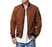 EsUkar Jackets For Men Uk,Men'S Tactical Bomber Jacket Brown American Retro Transitional Jacket Windproof Lightweight Cropped Jacket Multiple Pockets Outdoor Hippie Jvacket,M