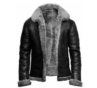 EsukAr Men's Aviator B3 Faux Shearling Leather Bomber Flying Jacket Leather Jacket,Grey,XXL