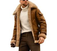 EsukAr Mens Aviator Shearling Sheepskin Leather Bomber Flying Jacket,Brown,XL