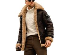 EsukAr Mens Aviator Shearling Sheepskin Leather Bomber Flying Jacket,Curry Grey,3XL