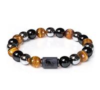 EsUkar men's beaded bracelets zodiac bracelets for men Natural tiger eye stone obsidian Stretch Bracelet Anxiety Beads Bracelets For Traveling birthday Gifts,Capricorn
